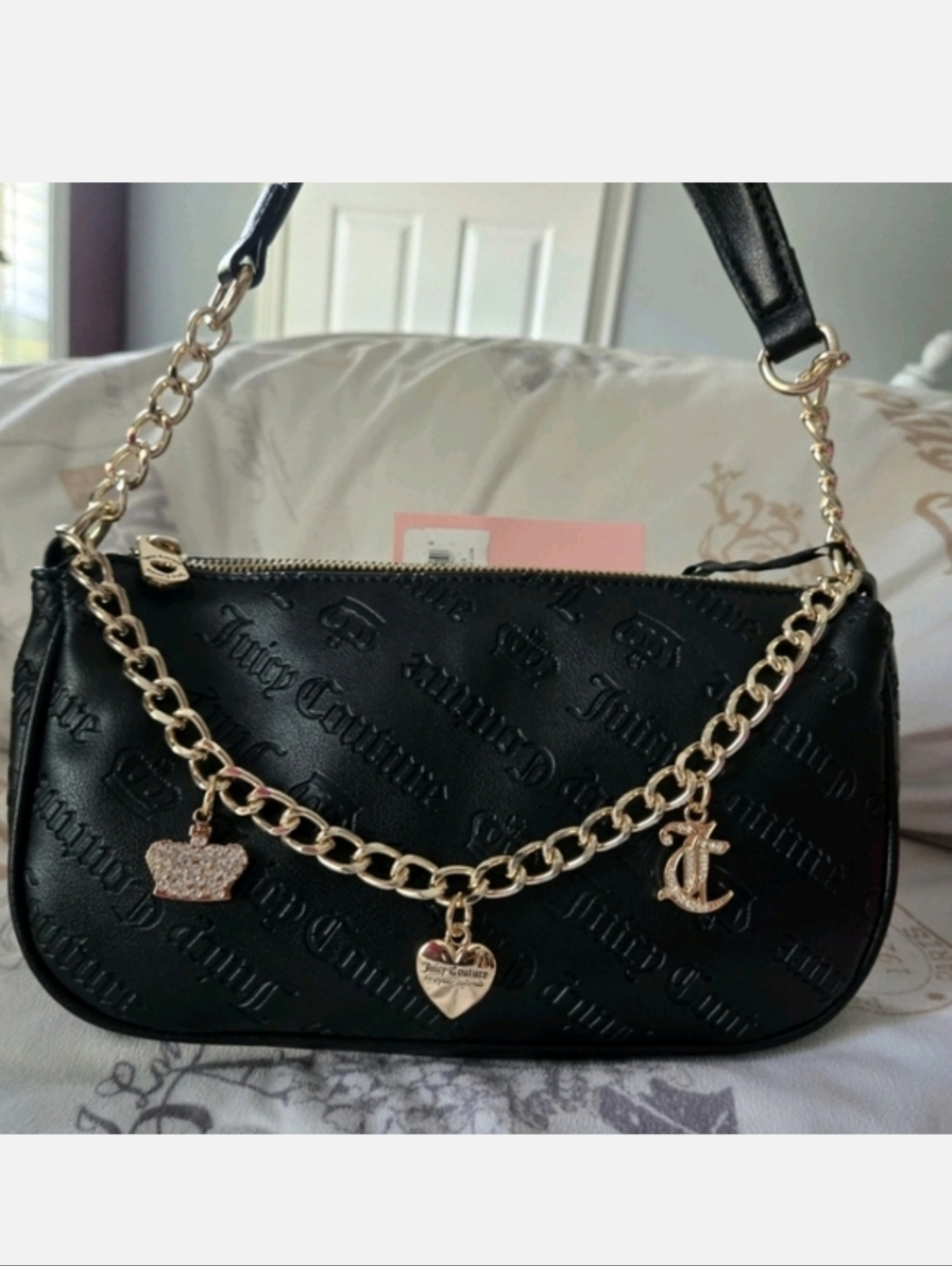NWT Juicy Couture Not Your Babe Black Shoulder Bag Y2K Gold Charms - Picture 2 of 6